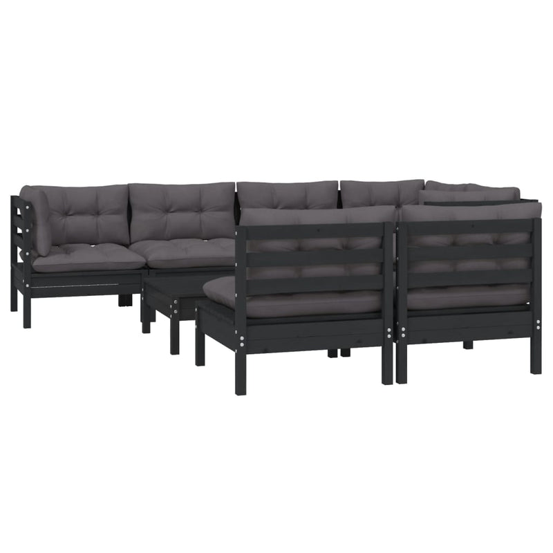 vidaXL 8 Piece Garden Lounge Set with Cushions Black Solid Pinewood