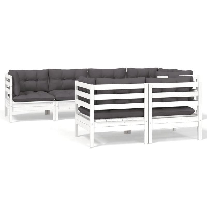 vidaXL 7 Piece Garden Lounge Set with Cushions White Solid Pinewood