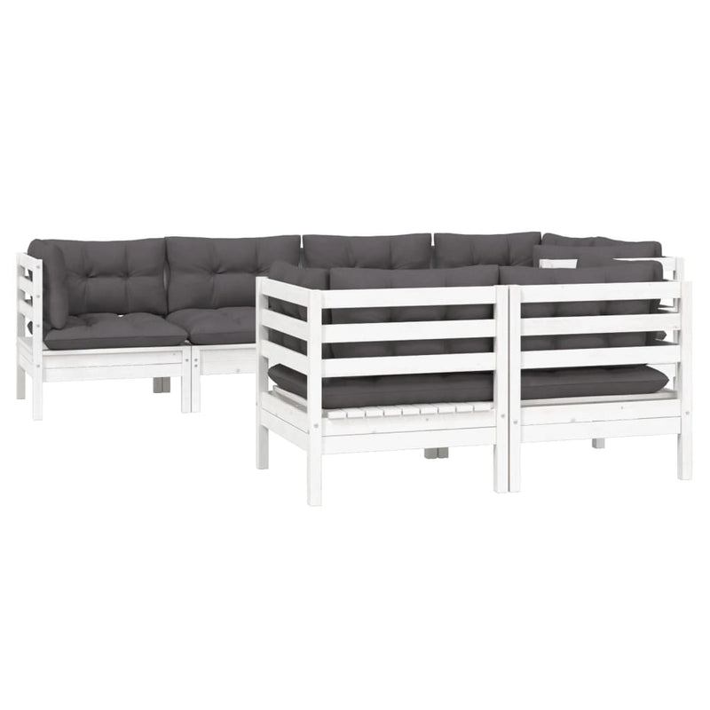 vidaXL 7 Piece Garden Lounge Set with Cushions White Solid Pinewood