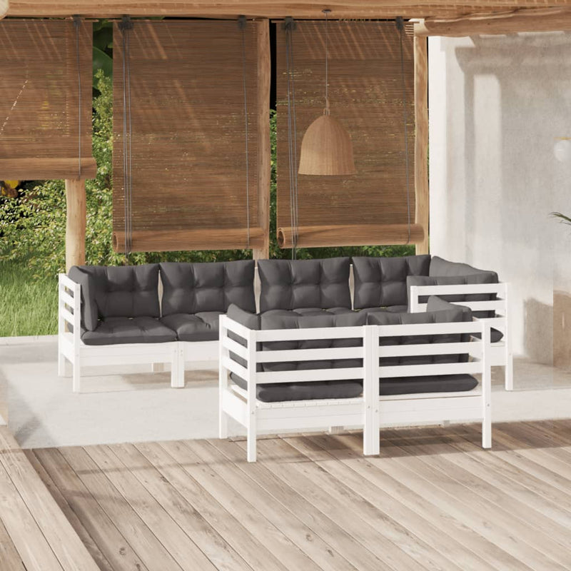 vidaXL 7 Piece Garden Lounge Set with Cushions White Solid Pinewood