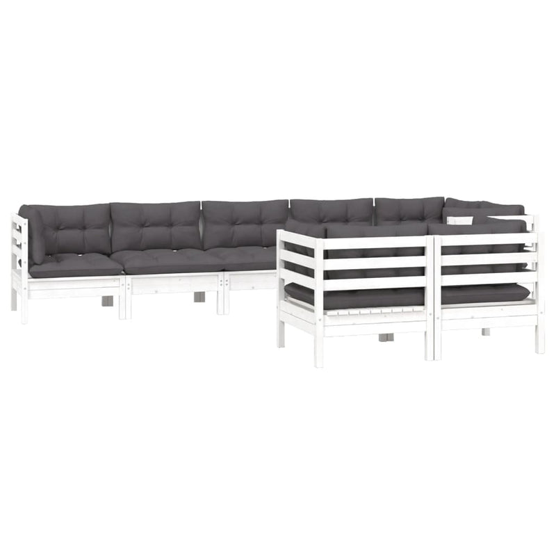 vidaXL 8 Piece Garden Lounge Set with Cushions White Solid Pinewood