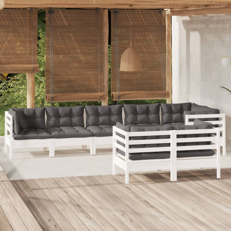 vidaXL 8 Piece Garden Lounge Set with Cushions White Solid Pinewood