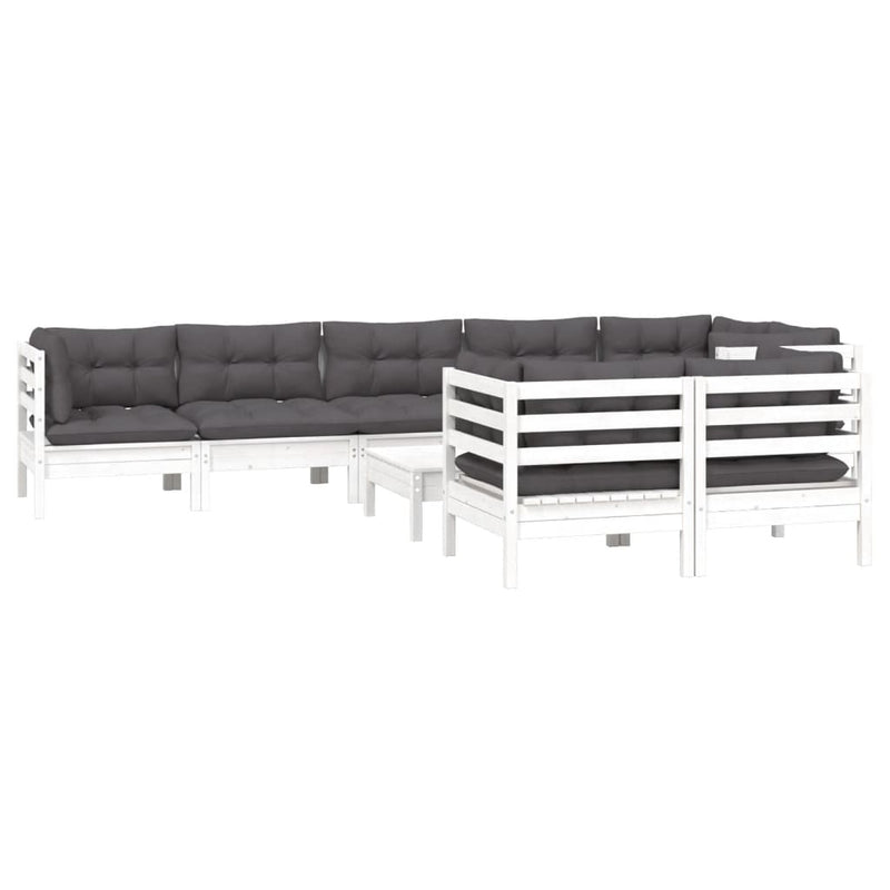 vidaXL 9 Piece Garden Lounge Set with Cushions White Solid Pinewood