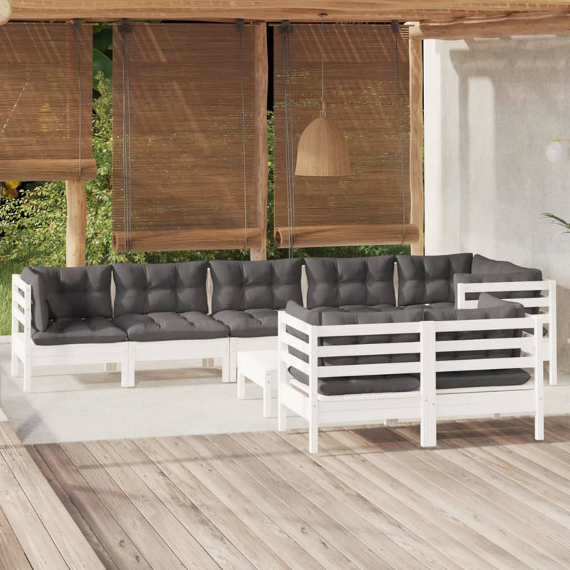 vidaXL 9 Piece Garden Lounge Set with Cushions White Solid Pinewood