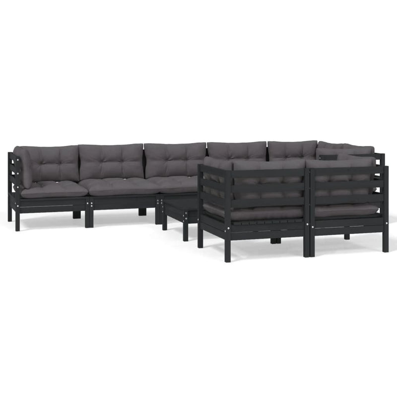 vidaXL 9 Piece Garden Lounge Set with Cushions Black Solid Pinewood