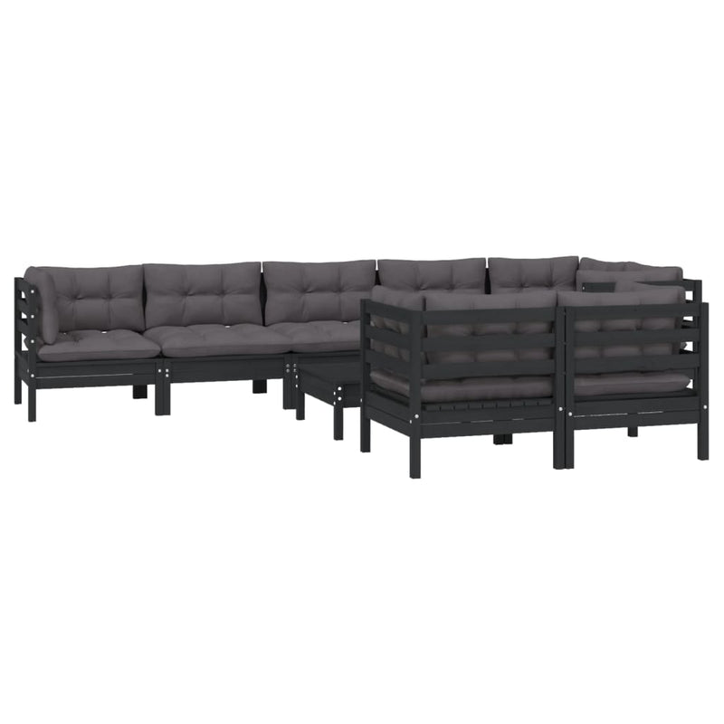 vidaXL 9 Piece Garden Lounge Set with Cushions Black Solid Pinewood