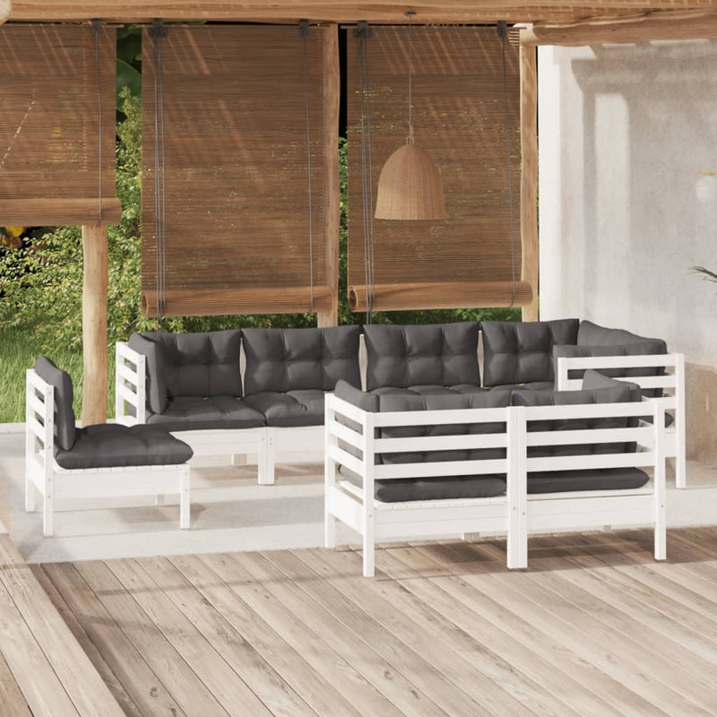 vidaXL 8 Piece Garden Lounge Set with Cushions White Solid Pinewood