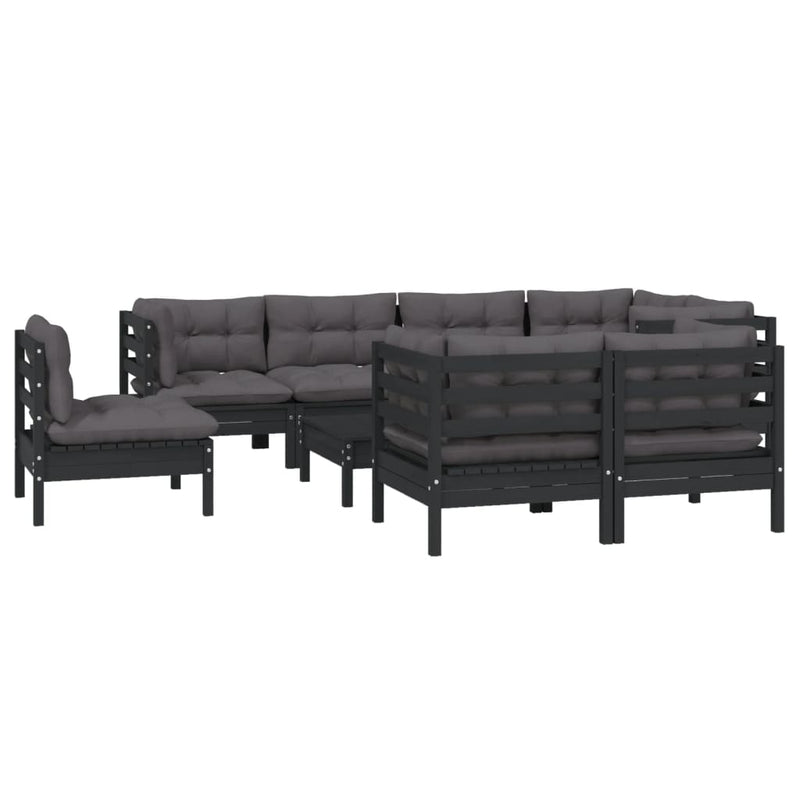vidaXL 9 Piece Garden Lounge Set with Cushions Black Solid Pinewood