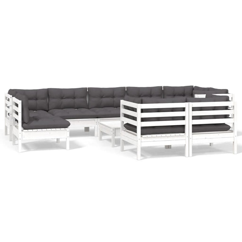 vidaXL 10 Piece Garden Lounge Set with Cushions White Solid Pinewood