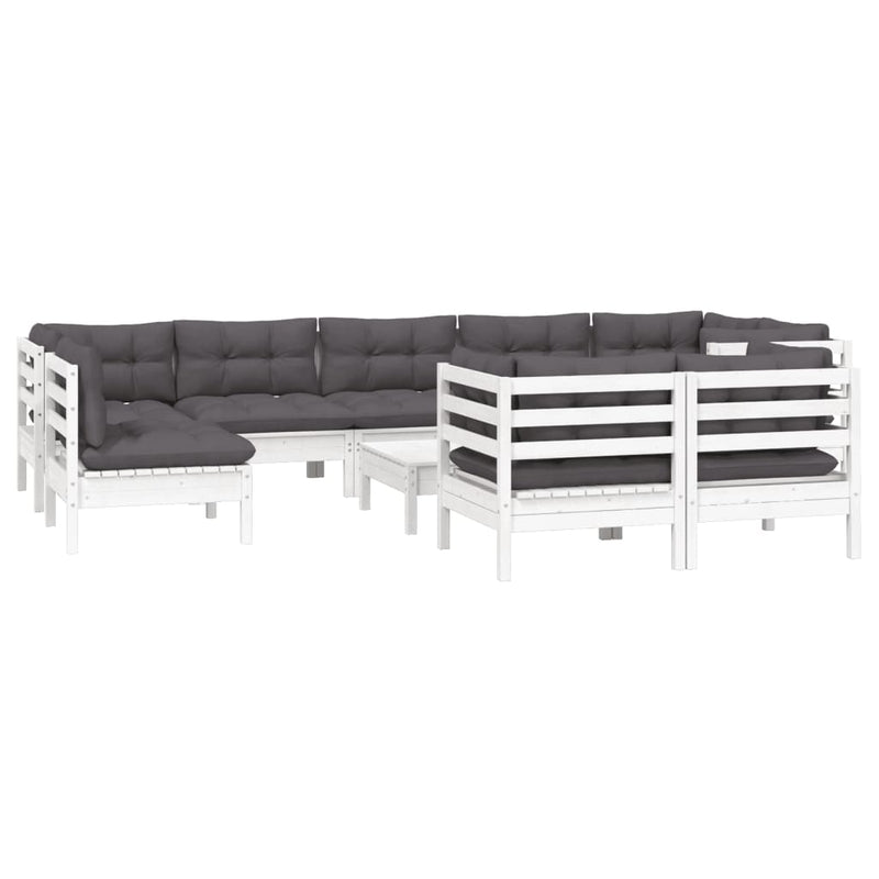 vidaXL 10 Piece Garden Lounge Set with Cushions White Solid Pinewood