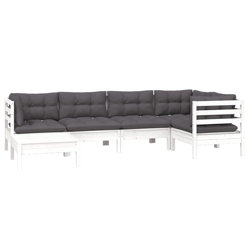 vidaXL 6 Piece Garden Lounge Set with Cushions White Solid Pinewood