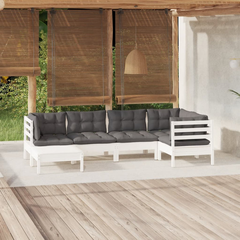 vidaXL 6 Piece Garden Lounge Set with Cushions White Solid Pinewood