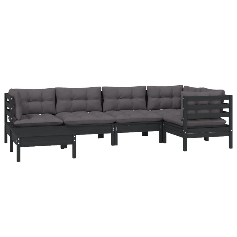 vidaXL 6 Piece Garden Lounge Set with Cushions Black Solid Pinewood