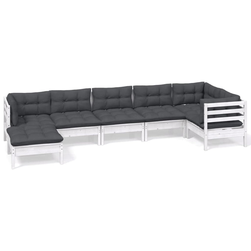 vidaXL 7 Piece Garden Lounge Set with Cushions White Solid Pinewood