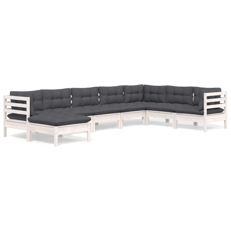 vidaXL 8 Piece Garden Lounge Set with Cushions White Solid Pinewood