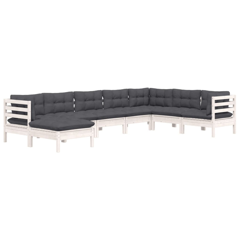 vidaXL 8 Piece Garden Lounge Set with Cushions White Solid Pinewood