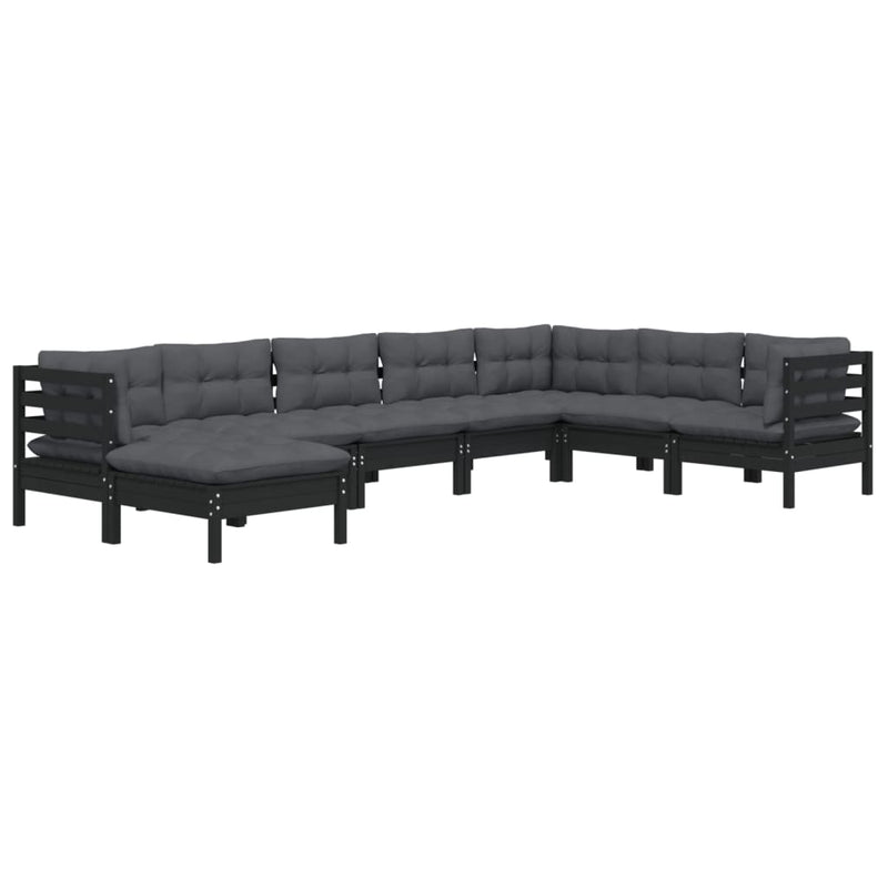 vidaXL 8 Piece Garden Lounge Set with Cushions Black Solid Pinewood