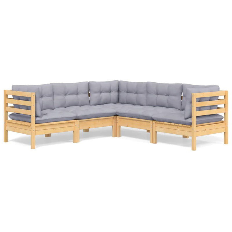 vidaXL 5 Piece Garden Lounge Set with Grey Cushions Solid Pinewood