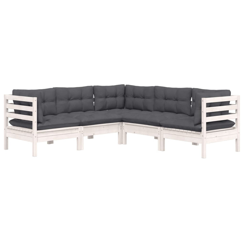 vidaXL 5 Piece Garden Lounge Set with Cushions White Solid Pinewood