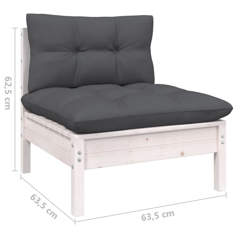 vidaXL 6 Piece Garden Lounge Set with Cushions White Solid Pinewood