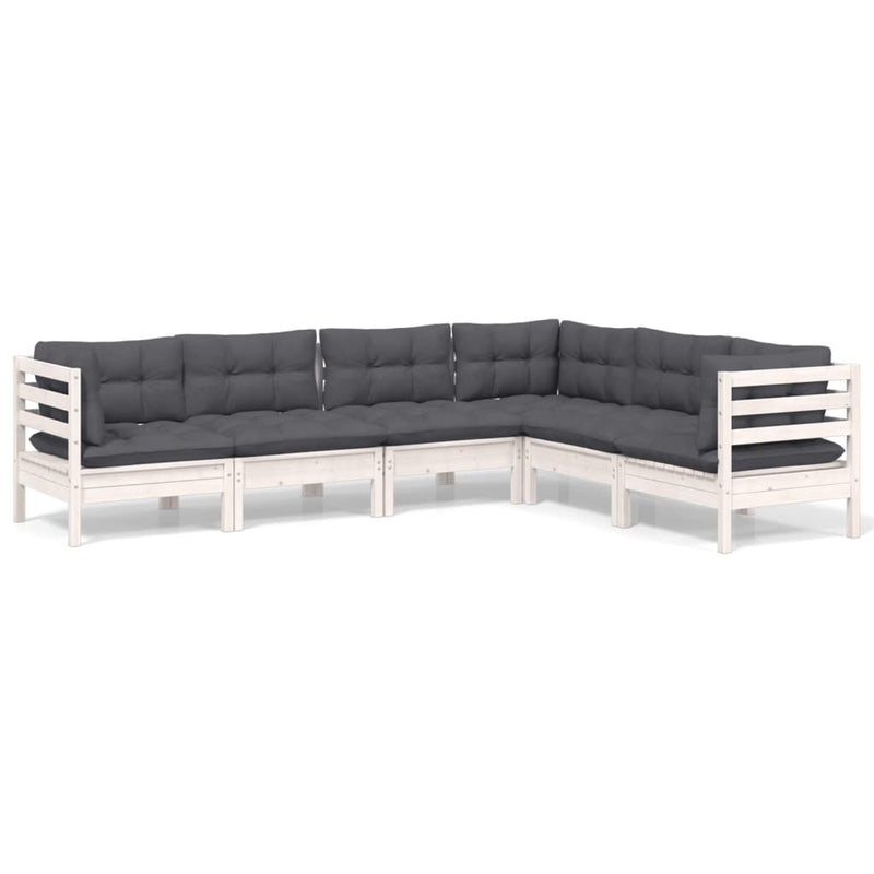 vidaXL 6 Piece Garden Lounge Set with Cushions White Solid Pinewood