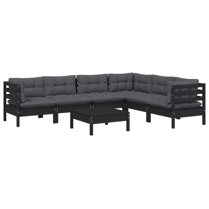 vidaXL 7 Piece Garden Lounge Set with Cushions Black Solid Pinewood
