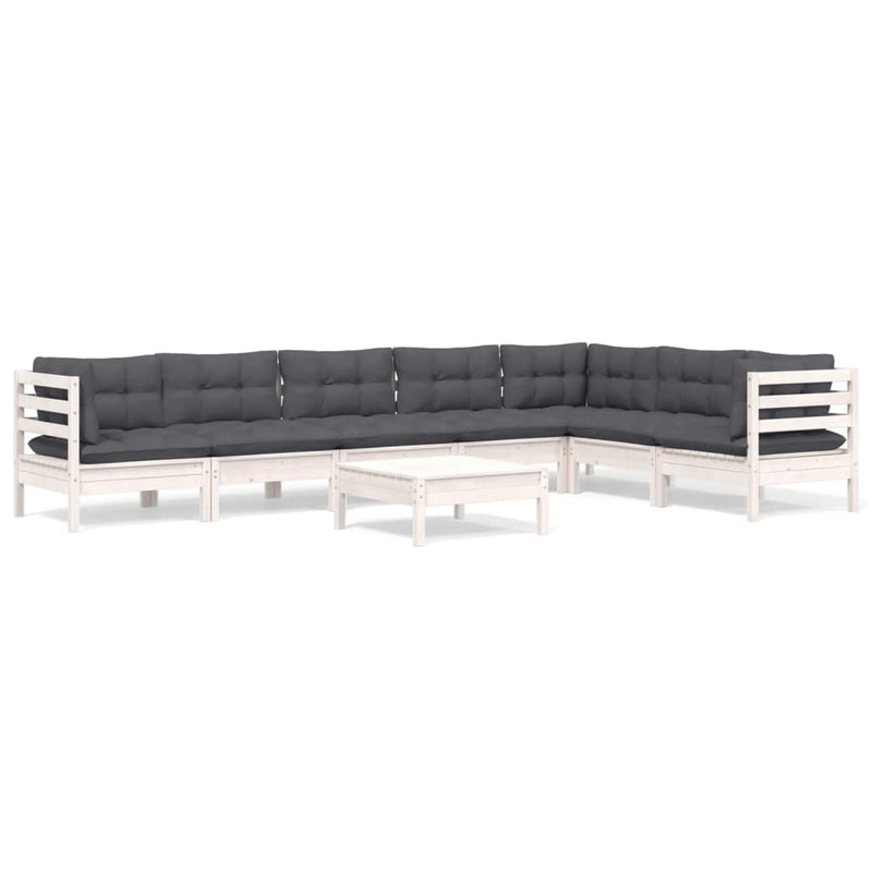 vidaXL 8 Piece Garden Lounge Set with Cushions White Solid Pinewood