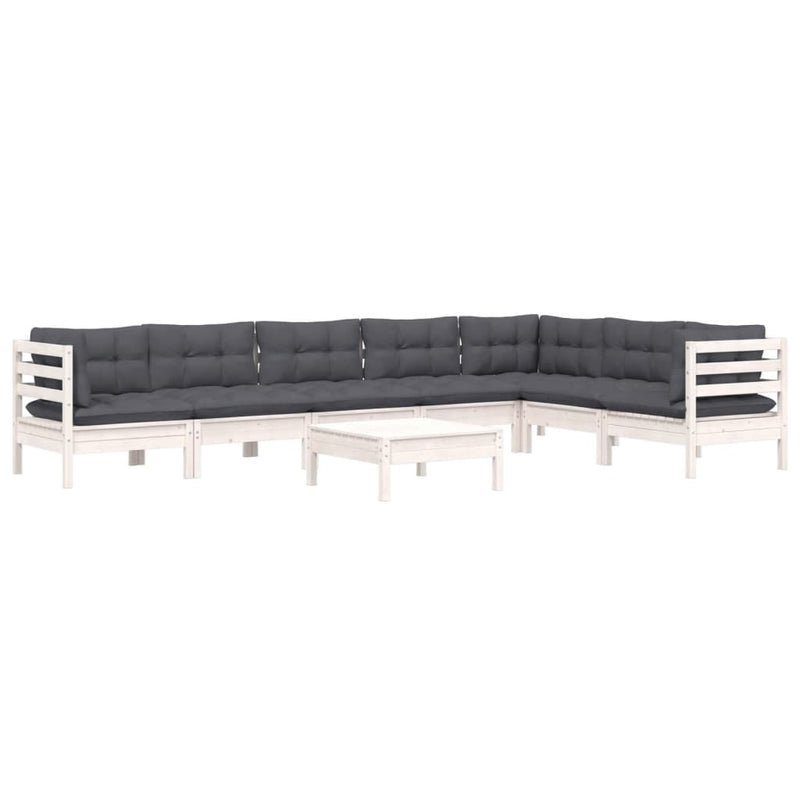 vidaXL 8 Piece Garden Lounge Set with Cushions White Solid Pinewood