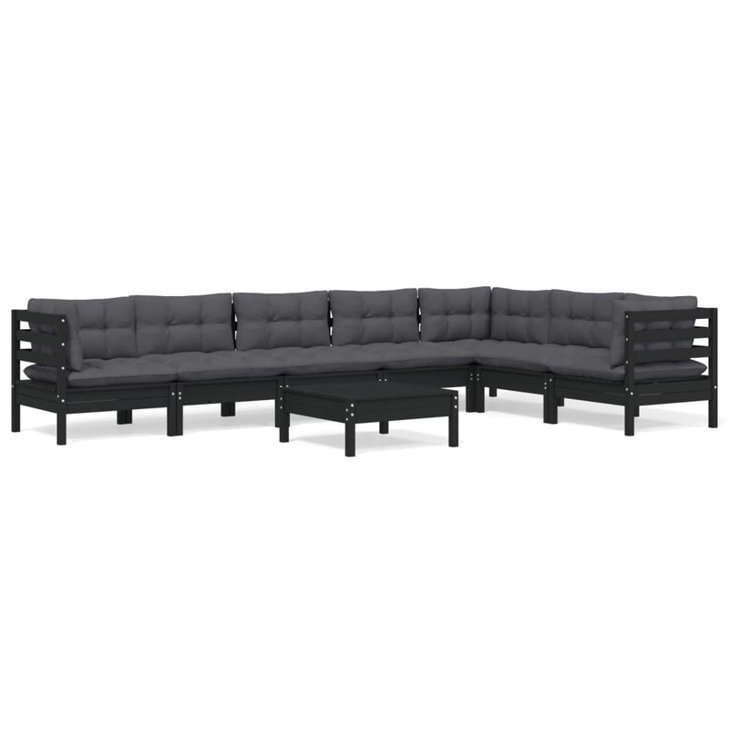 vidaXL 8 Piece Garden Lounge Set with Cushions Black Solid Pinewood