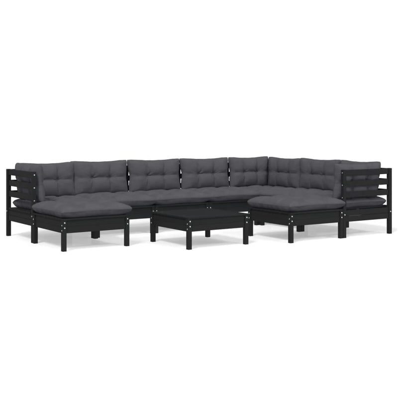 vidaXL 10 Piece Garden Lounge Set with Cushions Black Solid Pinewood
