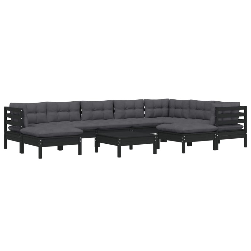 vidaXL 10 Piece Garden Lounge Set with Cushions Black Solid Pinewood