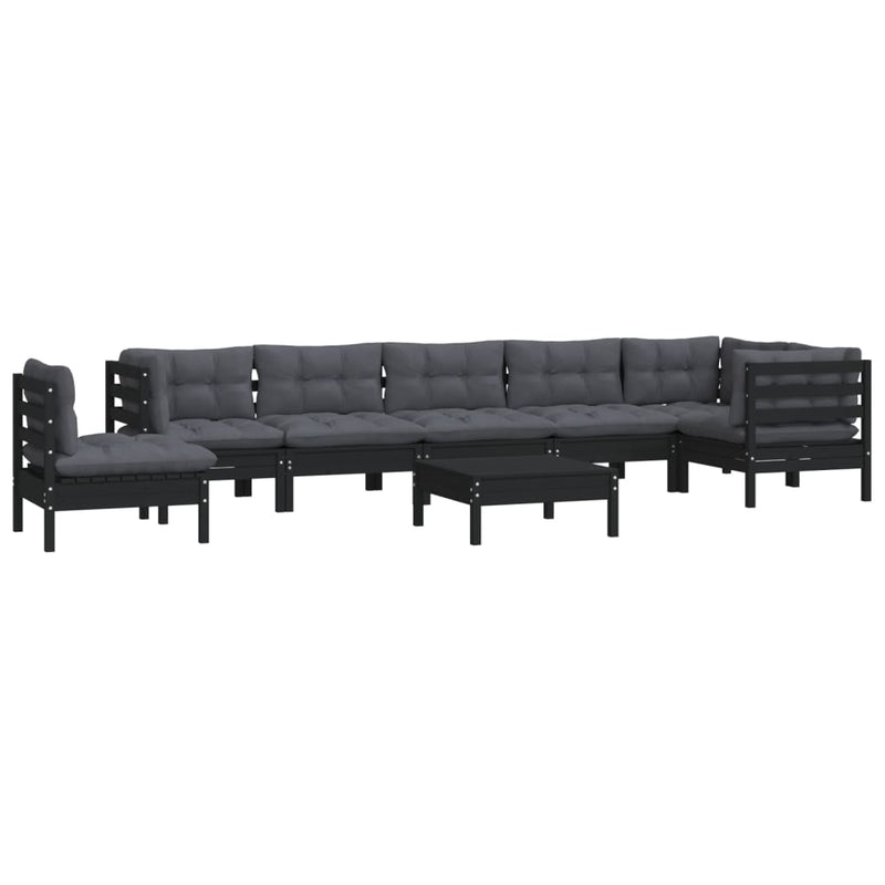 vidaXL 9 Piece Garden Lounge Set with Cushions Black Solid Pinewood