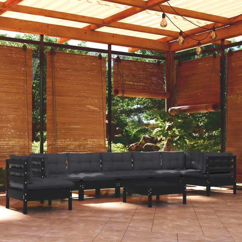 vidaXL 9 Piece Garden Lounge Set with Cushions Black Solid Pinewood
