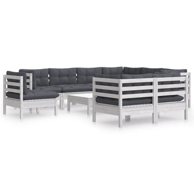 vidaXL 10 Piece Garden Lounge Set with Cushions White Solid Pinewood