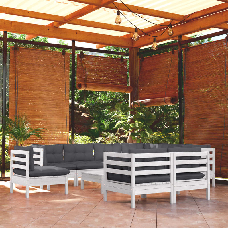 vidaXL 10 Piece Garden Lounge Set with Cushions White Solid Pinewood