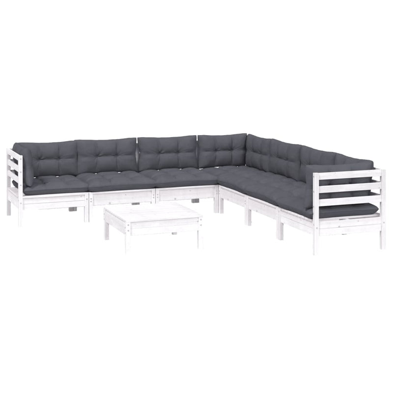 vidaXL 8 Piece Garden Lounge Set with Cushions White Solid Pinewood
