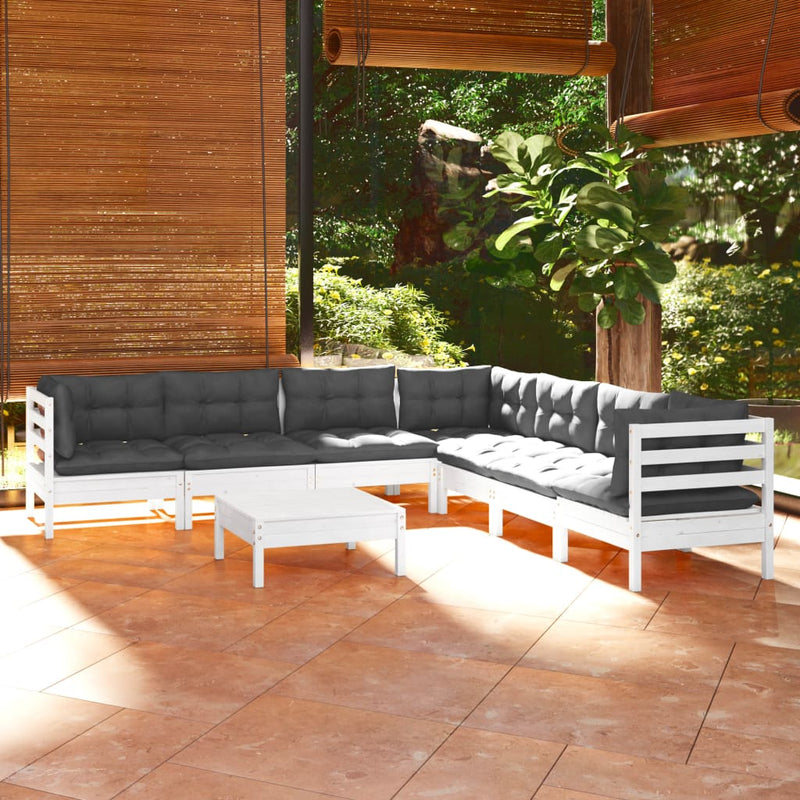 vidaXL 8 Piece Garden Lounge Set with Cushions White Solid Pinewood