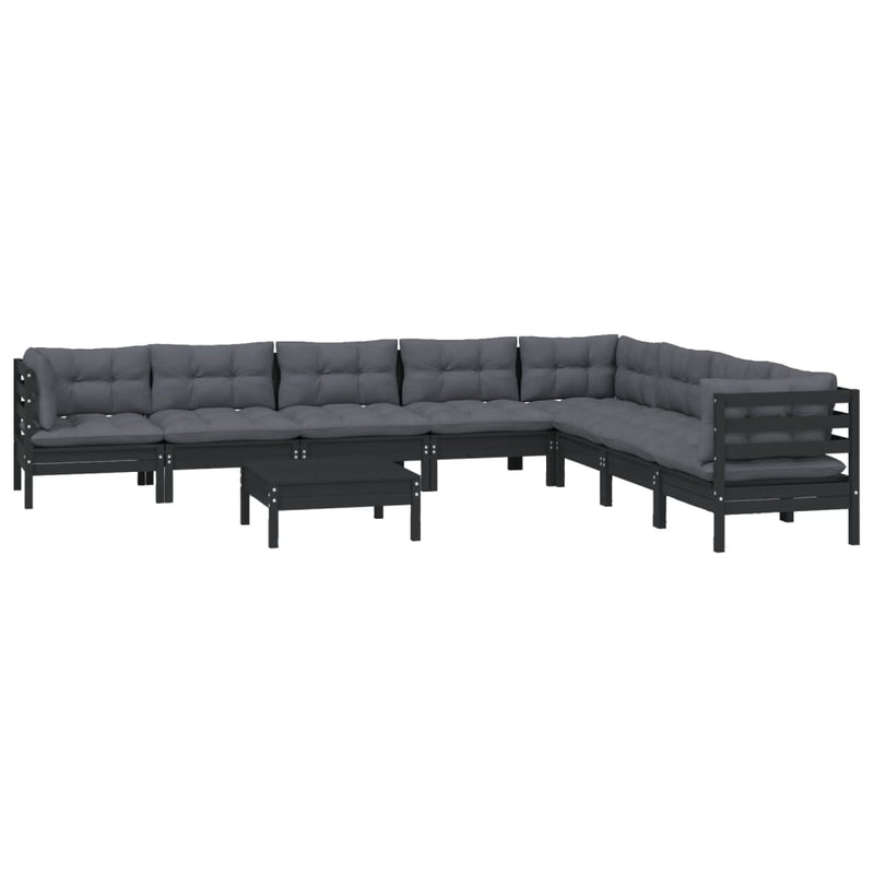 vidaXL 9 Piece Garden Lounge Set with Cushions Black Solid Pinewood