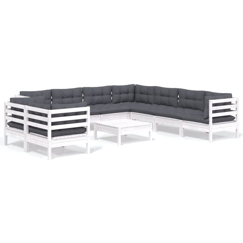 vidaXL 10 Piece Garden Lounge Set with Cushions White Solid Pinewood