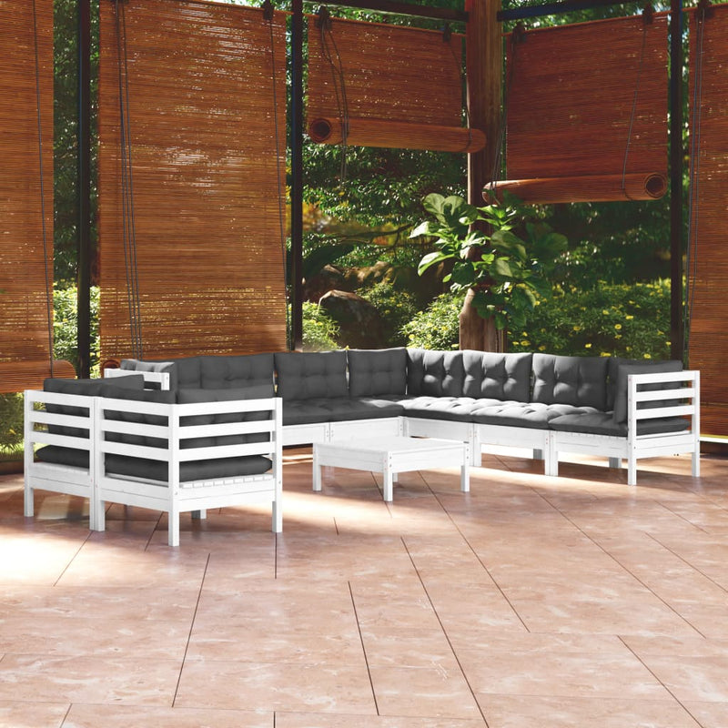 vidaXL 10 Piece Garden Lounge Set with Cushions White Solid Pinewood