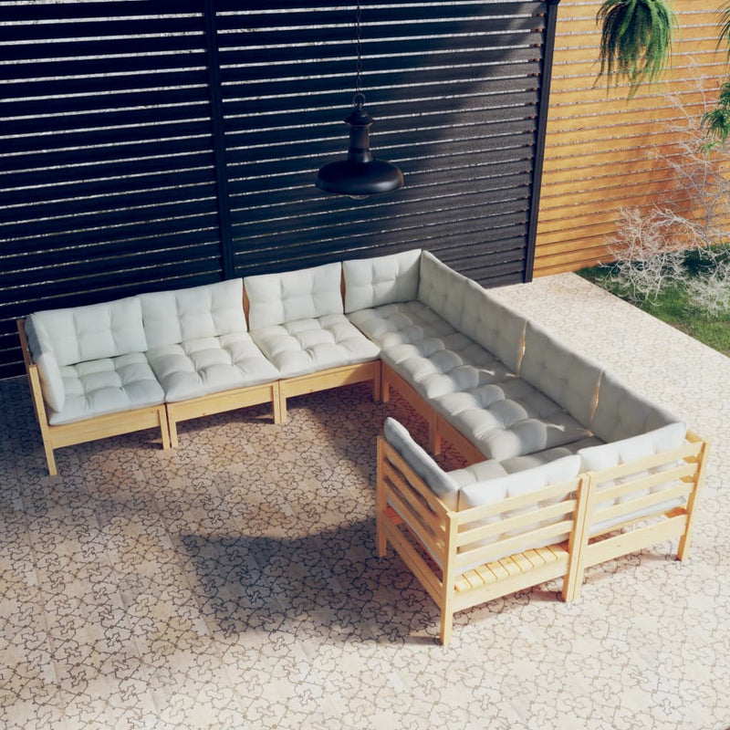 vidaXL 8 Piece Garden Lounge Set with Cream Cushions Solid Pinewood