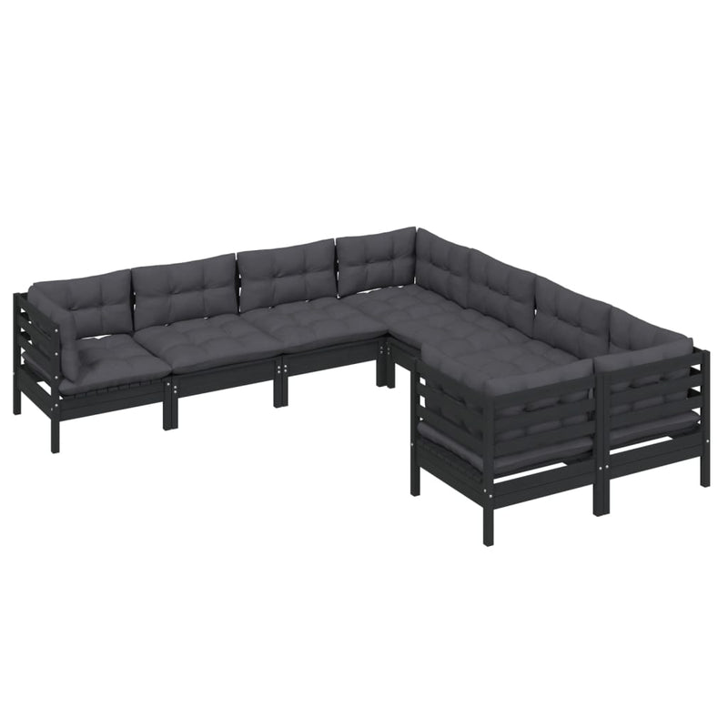 vidaXL 8 Piece Garden Lounge Set with Cushions Black Solid Pinewood