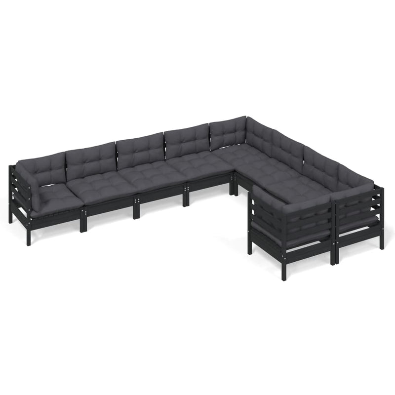 vidaXL 9 Piece Garden Lounge Set with Cushions Black Pinewood