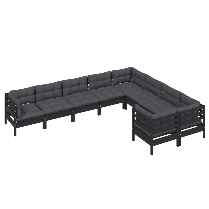 vidaXL 9 Piece Garden Lounge Set with Cushions Black Pinewood