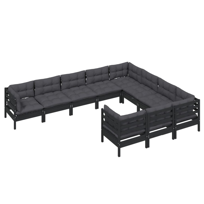 vidaXL 10 Piece Garden Lounge Set with Cushions Black Pinewood