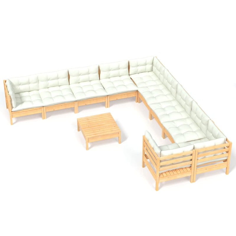 vidaXL 11 Piece Garden Lounge Set with Cream Cushions Pinewood