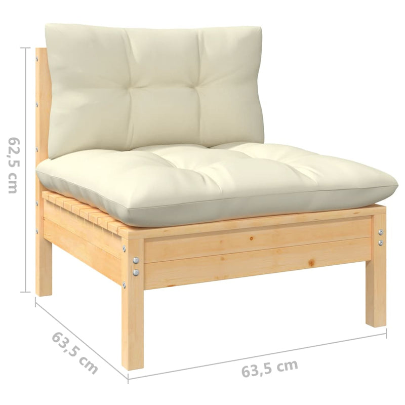 vidaXL 11 Piece Garden Lounge Set with Cream Cushions Pinewood