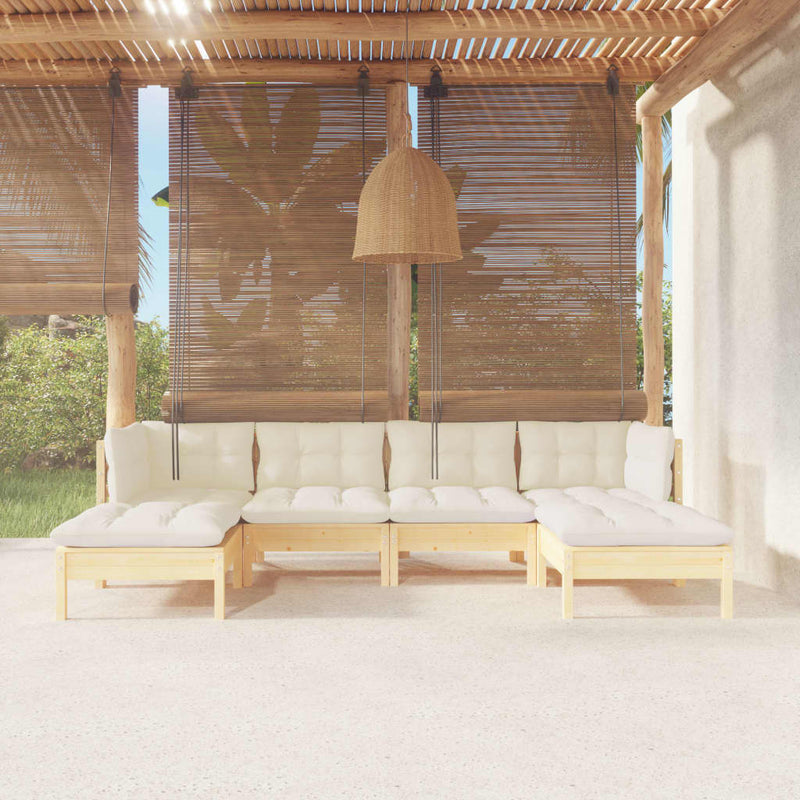 vidaXL 6 Piece Garden Lounge Set with Cream Cushions Pinewood