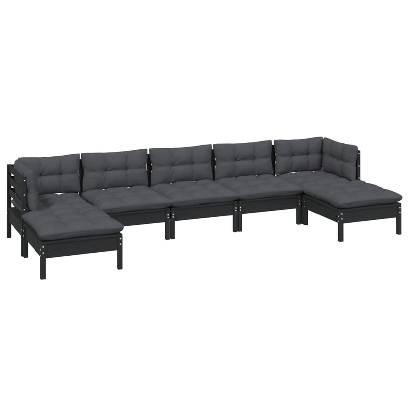 vidaXL 7 Piece Garden Lounge Set with Cushions Black Pinewood
