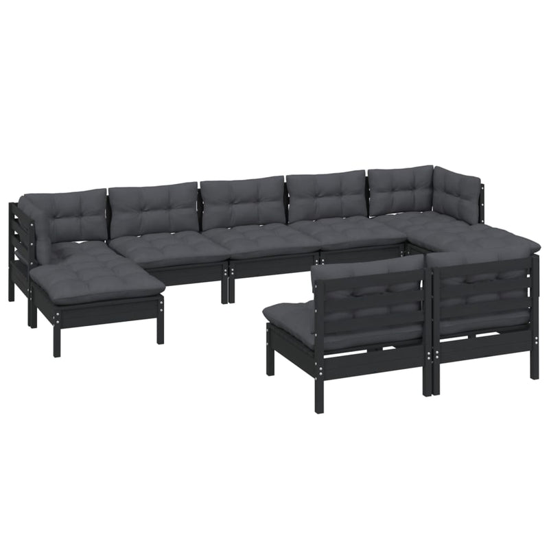 vidaXL 9 Piece Garden Lounge Set with Cushions Black Pinewood